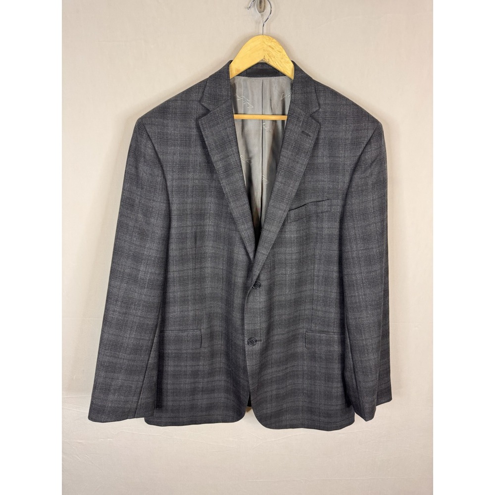 Austin Reed Signature Mens 48L Gray Plaid 100% Wool 2 Button Blazer Sport Coat